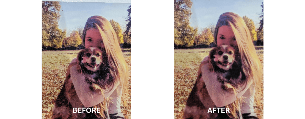 Example of before and after photo correction service applied, but could not completely restore.